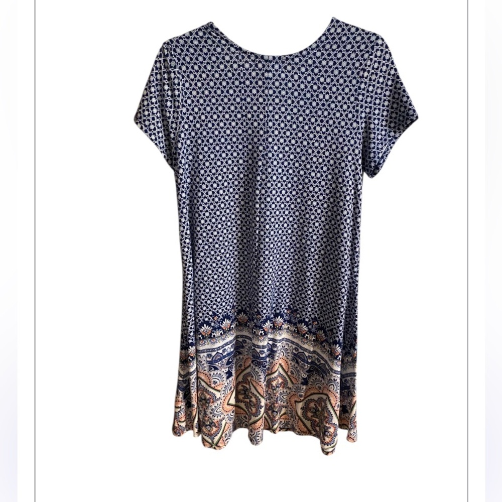 Just Be Blue & Orange geometric Patterned Short Sleeve Dress. Size medium. - Picture 3 of 10